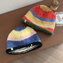 Load image into Gallery viewer, Korean Version Playful Rolled Edge Striped Knitted Hat For Women In Autumn And Winter Warm Ear Protection Cold Hat Woolen Hat
