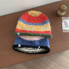 Load image into Gallery viewer, Korean Version Playful Rolled Edge Striped Knitted Hat For Women In Autumn And Winter Warm Ear Protection Cold Hat Woolen Hat
