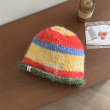 Load image into Gallery viewer, Korean Version Playful Rolled Edge Striped Knitted Hat For Women In Autumn And Winter Warm Ear Protection Cold Hat Woolen Hat
