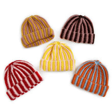 Load image into Gallery viewer, Autumn and Winter New Korean Feather Yarn Striped Wool Beanie Cap Women Showing Face Small Cold Knitted Cold Hat Men
