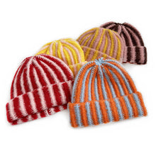 Load image into Gallery viewer, Autumn and Winter New Korean Feather Yarn Striped Wool Beanie Cap Women Showing Face Small Cold Knitted Cold Hat Men
