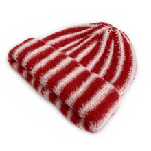 Load image into Gallery viewer, Autumn and Winter New Korean Feather Yarn Striped Wool Beanie Cap Women Showing Face Small Cold Knitted Cold Hat Men
