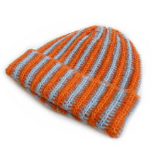 Load image into Gallery viewer, Autumn and Winter New Korean Feather Yarn Striped Wool Beanie Cap Women Showing Face Small Cold Knitted Cold Hat Men
