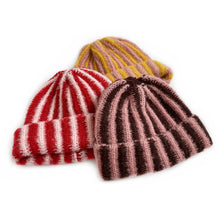 Load image into Gallery viewer, Autumn and Winter New Korean Feather Yarn Striped Wool Beanie Cap Women Showing Face Small Cold Knitted Cold Hat Men
