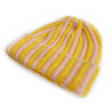 Load image into Gallery viewer, Autumn and Winter New Korean Feather Yarn Striped Wool Beanie Cap Women Showing Face Small Cold Knitted Cold Hat Men
