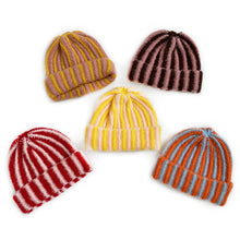 Load image into Gallery viewer, Autumn and Winter New Korean Feather Yarn Striped Wool Beanie Cap Women Showing Face Small Cold Knitted Cold Hat Men
