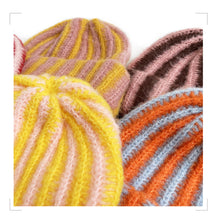 Load image into Gallery viewer, Autumn and Winter New Korean Feather Yarn Striped Wool Beanie Cap Women Showing Face Small Cold Knitted Cold Hat Men
