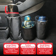 Load image into Gallery viewer, Universal Car Water Bottle &amp; Thermos Holder For Center Console Side Mount with Storage Pocket Adjustable Strap Interior Organizer Large Size
