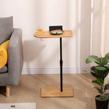 Load image into Gallery viewer, Couch Tray Table Bamboo Height Adjustable Side Table for Sofa C-shaped Oval End Tables with Slots for Bed &amp; Chairs in Living Room &amp; Bedroom (Oval + Rectangle)
