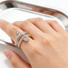 Load image into Gallery viewer, Fashion Three Layers Pin Connection Ring Detachable Tri Color Cubic Zircon Pave Setting Luxury Party Wedding Jewelry For Women
