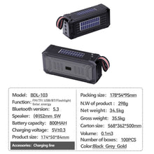 Load image into Gallery viewer, Solar Wireless Bluetooth Speaker Dual Solar Power Rechargeable with Flashlight TF USB Mp3 Music Player Audio System Fm Radio
