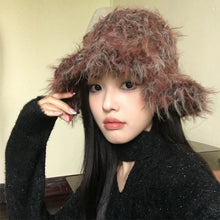 Load image into Gallery viewer, Ins Atmosphere Retro Plush Bucket Hats for Women Autumn and Winter Casual Warm Show Face Small Versatile Literary Knitted Cap
