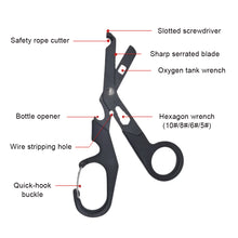 Load image into Gallery viewer, Multi-functional Emergency Shears with Quick Clip EDC Rescue Scissors Outdoor Wrench Bottle Opener Wire Stripper Screwdriver

