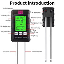 Load image into Gallery viewer, 6 in 1 Soil Tester for Garden Moisture pH Temperature Light Fertility Meter Soil Test Kit for Potted Plants Indoor Outdoor Plant Care Tool

