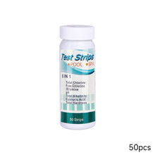 Load image into Gallery viewer, 6 in 1 Pool Water Test Strips Anti-VC Interference for Total Chlorine Free Chlorine pH Alkalinity Hardness &amp; Cyanuric Acid Suitable for Swimming Pool, Spa, Aquarium &amp; Drinking Water
