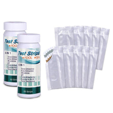 Load image into Gallery viewer, 6 in 1 Pool Water Test Strips Anti-VC Interference for Total Chlorine Free Chlorine pH Alkalinity Hardness &amp; Cyanuric Acid Suitable for Swimming Pool, Spa, Aquarium &amp; Drinking Water
