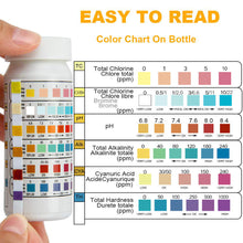 Load image into Gallery viewer, 6 in 1 Pool Water Test Strips Anti-VC Interference for Total Chlorine Free Chlorine pH Alkalinity Hardness &amp; Cyanuric Acid Suitable for Swimming Pool, Spa, Aquarium &amp; Drinking Water
