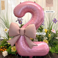 Load image into Gallery viewer, 40 Inch Pink Bow Number Foil Balloon Birthday Decor for Baby Girl‘s Party Supplies Photo Backdrop
