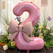 Load image into Gallery viewer, 40 Inch Pink Bow Number Foil Balloon Birthday Decor for Baby Girl‘s Party Supplies Photo Backdrop
