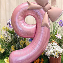 Load image into Gallery viewer, 40 Inch Pink Bow Number Foil Balloon Birthday Decor for Baby Girl‘s Party Supplies Photo Backdrop
