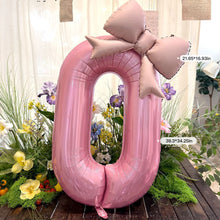 Load image into Gallery viewer, 40 Inch Pink Bow Number Foil Balloon Birthday Decor for Baby Girl‘s Party Supplies Photo Backdrop
