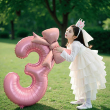 Load image into Gallery viewer, 40 Inch Pink Bow Number Foil Balloon Birthday Decor for Baby Girl‘s Party Supplies Photo Backdrop
