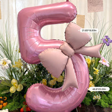 Load image into Gallery viewer, 40 Inch Pink Bow Number Foil Balloon Birthday Decor for Baby Girl‘s Party Supplies Photo Backdrop

