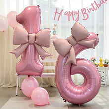Load image into Gallery viewer, 40 Inch Pink Bow Number Foil Balloon Birthday Decor for Baby Girl‘s Party Supplies Photo Backdrop

