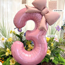 Load image into Gallery viewer, 40 Inch Pink Bow Number Foil Balloon Birthday Decor for Baby Girl‘s Party Supplies Photo Backdrop
