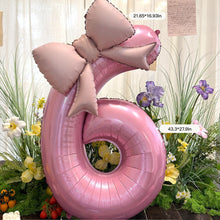 Load image into Gallery viewer, 40 Inch Pink Bow Number Foil Balloon Birthday Decor for Baby Girl‘s Party Supplies Photo Backdrop
