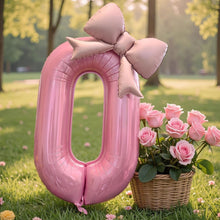 Load image into Gallery viewer, 40 Inch Pink Bow Number Foil Balloon Birthday Decor for Baby Girl‘s Party Supplies Photo Backdrop

