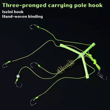 Load image into Gallery viewer, 1PC Triple Branch Flat Hook Rig Iseni Barbed Fishing Hooks with Spring for Bighead and Silver Carp Fishing Supplies
