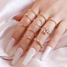 Load image into Gallery viewer, 10Pcs Punk Bohemian Metal Ring Set Vintage Geometric Moon Star Snake Open Ring Fashion Jewelry Accessories Gift For Women
