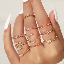 Load image into Gallery viewer, 10Pcs Punk Bohemian Metal Ring Set Vintage Geometric Moon Star Snake Open Ring Fashion Jewelry Accessories Gift For Women
