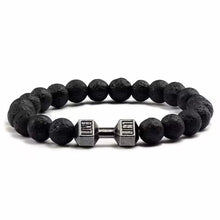 Load image into Gallery viewer, Vintage Natural Volcanic Stone Bead Bracelet Alloy Dumbbell Barbell Pendant Matte Fitness Fashion Jewelry Gift For Men Women
