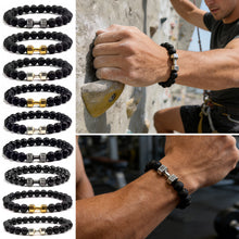 Load image into Gallery viewer, Vintage Natural Volcanic Stone Bead Bracelet Alloy Dumbbell Barbell Pendant Matte Fitness Fashion Jewelry Gift For Men Women
