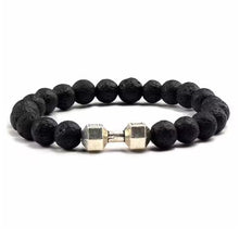 Load image into Gallery viewer, Vintage Natural Volcanic Stone Bead Bracelet Alloy Dumbbell Barbell Pendant Matte Fitness Fashion Jewelry Gift For Men Women

