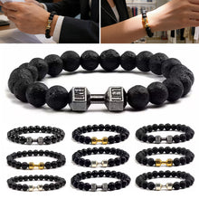 Load image into Gallery viewer, Vintage Natural Volcanic Stone Bead Bracelet Alloy Dumbbell Barbell Pendant Matte Fitness Fashion Jewelry Gift For Men Women
