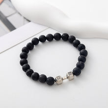 Load image into Gallery viewer, Vintage Natural Volcanic Stone Bead Bracelet Alloy Dumbbell Barbell Pendant Matte Fitness Fashion Jewelry Gift For Men Women
