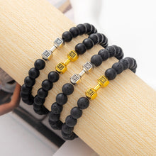 Load image into Gallery viewer, Vintage Natural Volcanic Stone Bead Bracelet Alloy Dumbbell Barbell Pendant Matte Fitness Fashion Jewelry Gift For Men Women
