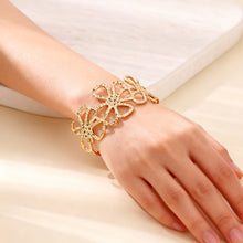 Load image into Gallery viewer, Gold Hollow Flower Open Cuff Bangle Dainty Stainless Steel Flora Bracelet Fashion Punk Jewelry Accessories For Women Gift
