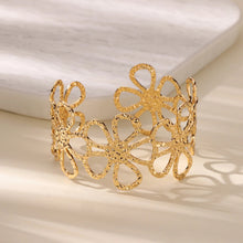 Load image into Gallery viewer, Gold Hollow Flower Open Cuff Bangle Dainty Stainless Steel Flora Bracelet Fashion Punk Jewelry Accessories For Women Gift
