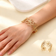 Load image into Gallery viewer, Gold Hollow Flower Open Cuff Bangle Dainty Stainless Steel Flora Bracelet Fashion Punk Jewelry Accessories For Women Gift
