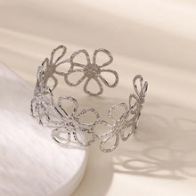 Load image into Gallery viewer, Gold Hollow Flower Open Cuff Bangle Dainty Stainless Steel Flora Bracelet Fashion Punk Jewelry Accessories For Women Gift
