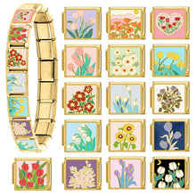 Load image into Gallery viewer, 9mm Stainless Steel DIY Bracelet Accessories Gold Flower Italian Charm Links Rose Sunflower Sweet Summer Floral Charms
