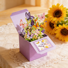 Load image into Gallery viewer, 3D Dimensional Box Greeting Card Flower Butterfly Design for Valentine's Day Birthday Mother’s Day Festival Handmade Paper Art Gift for Her Friend Lover
