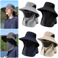 Load image into Gallery viewer, Summer UV Protection Sun Hat Large Brim Bucket Hat with Detachable Face Mask for Fishing Climbing
