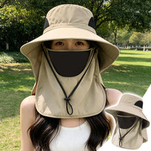Load image into Gallery viewer, Summer UV Protection Sun Hat Large Brim Bucket Hat with Detachable Face Mask for Fishing Climbing
