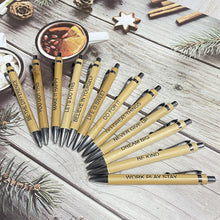 Load image into Gallery viewer, 12Pcs Bamboo Ballpoint Pen Inspirational Quotes Wooden Pen School Office Supplies Stationery
