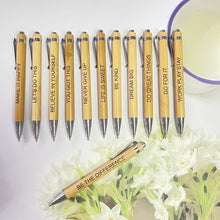 Load image into Gallery viewer, 12Pcs Bamboo Ballpoint Pen Inspirational Quotes Wooden Pen School Office Supplies Stationery

